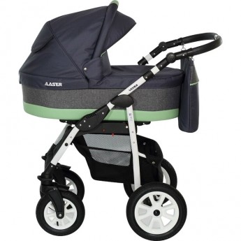 Коляска VERDI Laser 3 в 1, темно-синий с серым и салатовой полосой